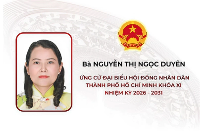 Bà Nguyễn Thị Ngọc Duyên, Bí thư Đảng ủy, Chủ tịch Hội đồng nhân dân phường Trung Mỹ Tây, ứng cử đại biểu Hội đồng nhân dân Thành phố Hồ Chí Minh Khóa XI